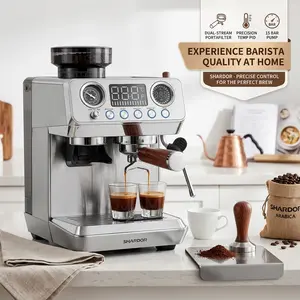 20 Bar Espresso Machine with Grinder, Expresso Coffee Machines with Professional Steam Wand, 52mm Portafilter, 45 Precise Grind Settings, Stainless Steel All-in-One Coffee Maker for Home Use