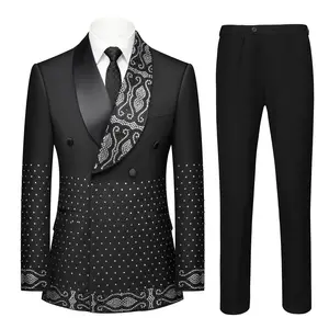 Luxury Rhinestone Shawl Collar Men's Tuxedo | Elegant Double-Breasted Rhinestone Suit 2-Piece Set | Formal Wear for Weddings, Galas, Hosting & Stage Performances