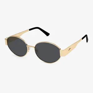 Retro Oval Sunglasses for Women Classic Fashion with Protection Gold Frame Black Lenses