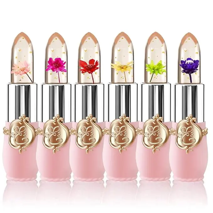 BestLand Summer Flower Jelly Lipstick, Temperature Changing Moisturizer Flower Lip Stick - Case Compact Glossy Lipgloss Makeup Moisturizing