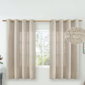 Modern Semi-transparent Linen Curtains with Ring Holes, Perfect for Balcony Door Decor, Natural Linen Feel Drapes for Living Room Bedroom, Home Decoration Curtain