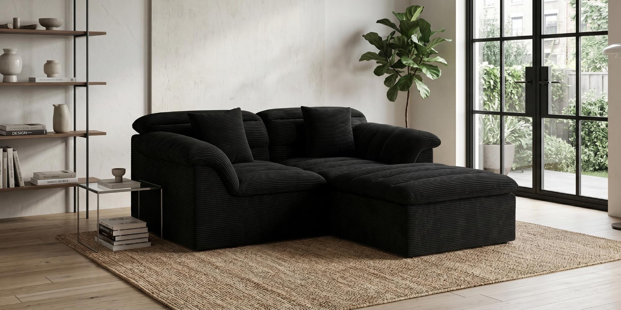 SUNG7 81-88in Boneless Loveseat Sofa with Ottoman - Corduroy Comfy Couch, 27in Extra Deep Seat, Lumbar Support, No Assembly Needed, Convertible Modular Couches Option, Ideal for Living Room Watch Parties