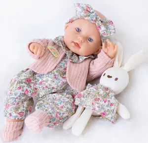 DEARBEI 12" Baby Doll with Pink Dot Clothes Accessories Playset, 7 Set 12 Inch Baby Doll Bottle Toy Pacifier Pretend Game for 3+ Kids Gifts in Box