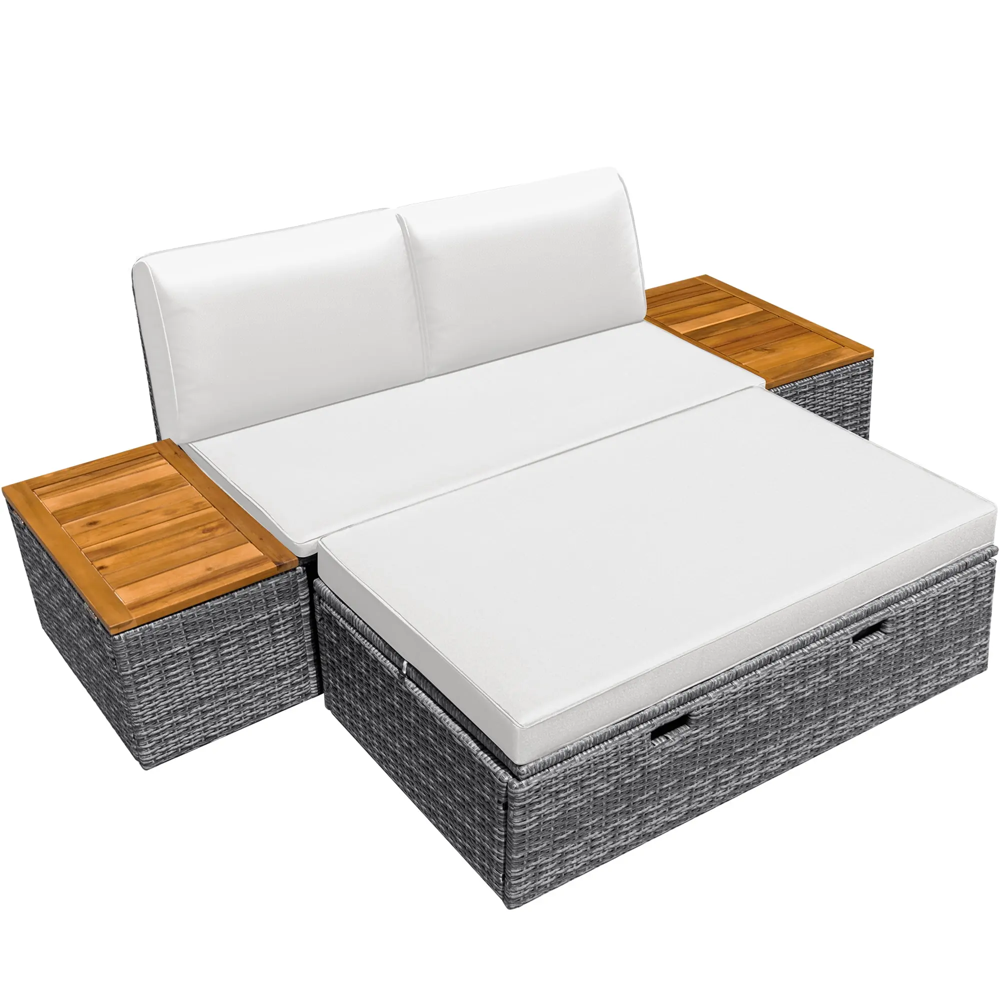 HOMALL Outdoor Daybed Patio Furniture Set Rattan Storage Daybed with Cushion and Side Table HOMALL Outdoor Daybed Patio Furniture Set Rattan Storage Daybed with Cushion and Side Table