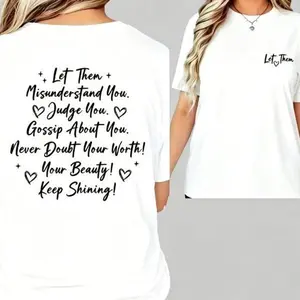 Women's Cotton Oversized Short-Sleeve Top - Casual Fit, Breathable, Black, Front "Let Them" Text, Back Inspirational Phrases for Everyday Wear summerwins