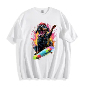 Skateboarding Rottweiler Graphic T-Shirt, Cool Dog with Red Hat Streetwear, Colorful Paint Splash Style Casual Tee, Summer Skate Culture Top for Men Women, Gift for Dog Lovers