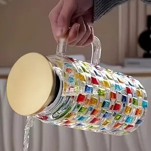 Hand-Painted Colored Glass Cold Water Bottle, 1500ML/50oz Iced Tea Pot, Ideal for Hot/cold Drinks, Perfect for Parties & Weddings