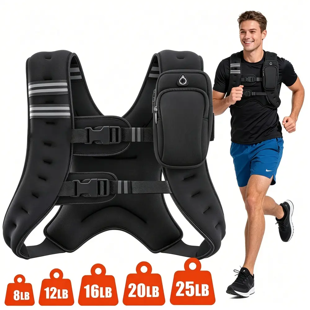 Weighted Vest for Women 8/12/16/20/25lbs No Slide Ergonomic Training Vest, Reflective Strip Detachable Phone Bag Rucking Daily Night Running Gear