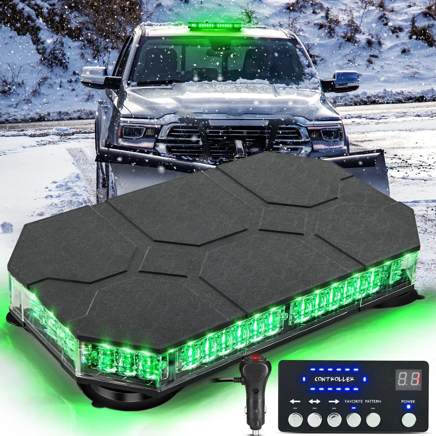 Nilight 42-LED Roof Top Strobe Light Kit - 12V/24V Flashing Safety Light Bar with Control Panel, Magnetic Mount, LED Display for Trucks, Construction Vehicles (Rainy, Foggy Conditions)