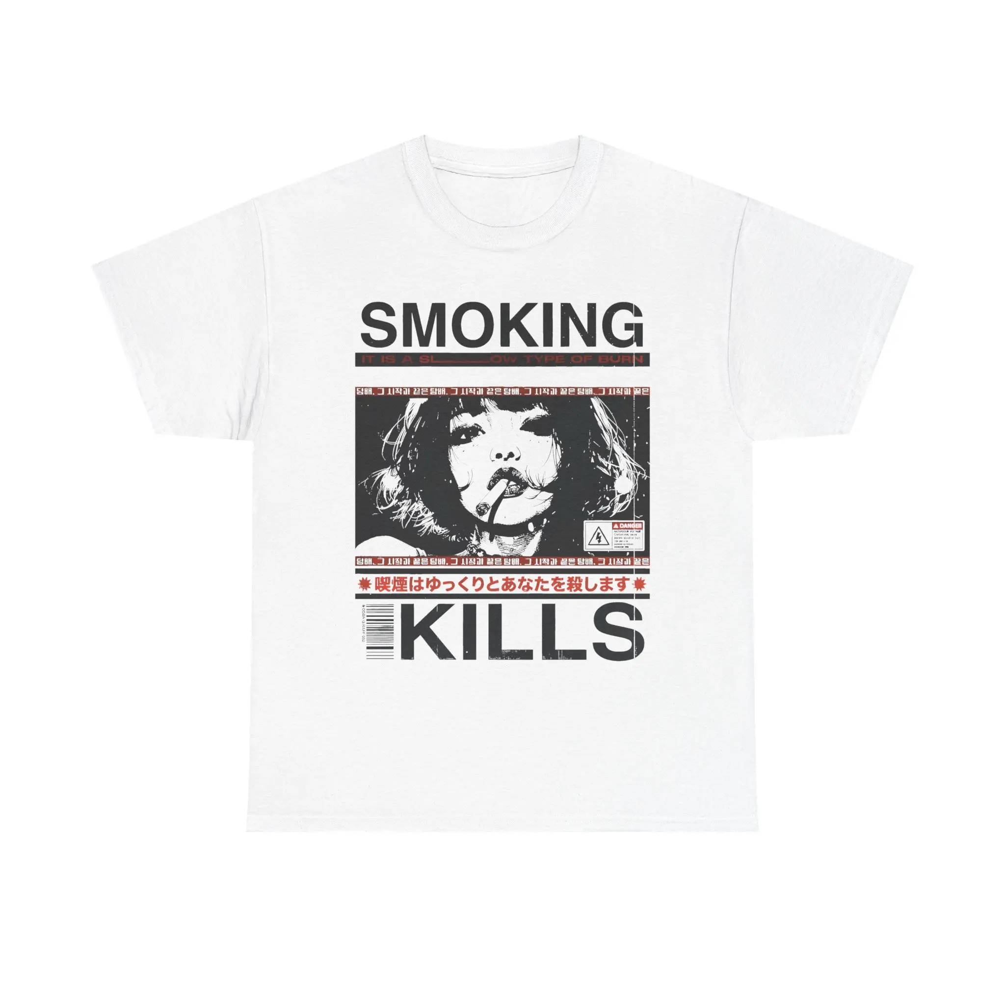 Smoking Kills Retro Manga Style Graphic T-Shirt, Cotton Tee washed woodland cryptid fantasy romance night court book lover