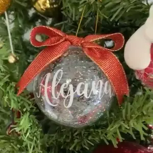 Set of 6 Shiny Christmas Baubles with Silver Filling, Personalized with a Name or Word for Tree Decoration or Gift (Includes Customizable Gift Box)