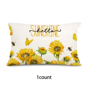 Sunflower & Butterfly Pattern Cushion Cover, 1 Count Throw Pillow Cover, Household Decoration Supplies for Home Living Room Bedroom, [Pillow Core Not Included]