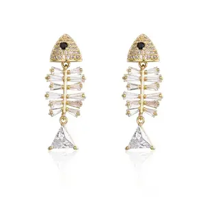 Jewelry Crystal Dangle Stud Earrings Zircon Drop Rhinestone Fish Earrings Ear Clip Ear Stud