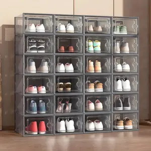 Transparent Shoe Box Storage Box Side-Opening Shoe Cabinet Plastic Shoe Box Space-Saving Plastic Shoe Cabinet Household Dustproof Shoe Rack