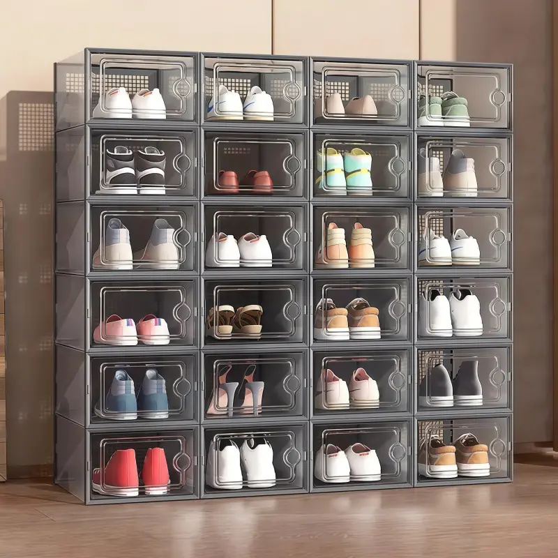 Transparent Shoe Box Storage Box Side-Opening Shoe Cabinet Plastic Shoe Box Space-Saving Plastic Shoe Cabinet Household Dustproof Shoe Rack