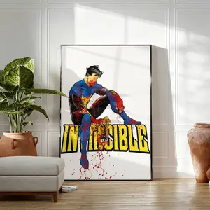 Invincible Mark Grayson Bloodied Hero Canvas Print, Intense Superhero Comic Wall Art, Decor for Living Room, Bedroom, Game Room, Dorm, Office, Man Cave