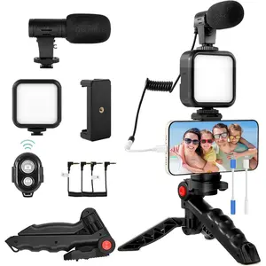 Vlogging Kit for , Android with Tripod, 62 LED Light,YouTube Starter kit with Mini Microphone & Phone Clip for Live Stream, Video Calls, Vlogging, YouTube,