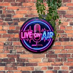 Vintage Round Microphone Design Wall Plaque, Neon Sign Wall Decor, Wall Art for Home Living Room Bedroom Decor, Home Office Decor, Decorative Neon Sign