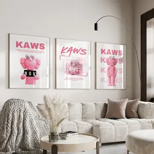 Pink Hypebeast Figure Poster, Set of 3,Hypebeast Figure,kaws graffiti,Printable Minimalist Hypebeast Decor