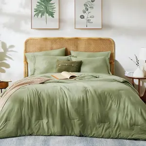 King Size Comforter Set- 7 Pieces Soft Sage Green Bed in a Bag King with Fitted Sheet, Flat Sheet, 2 Pillow Shams, and 2 Pillowcases- Warm Bed Set for All Season