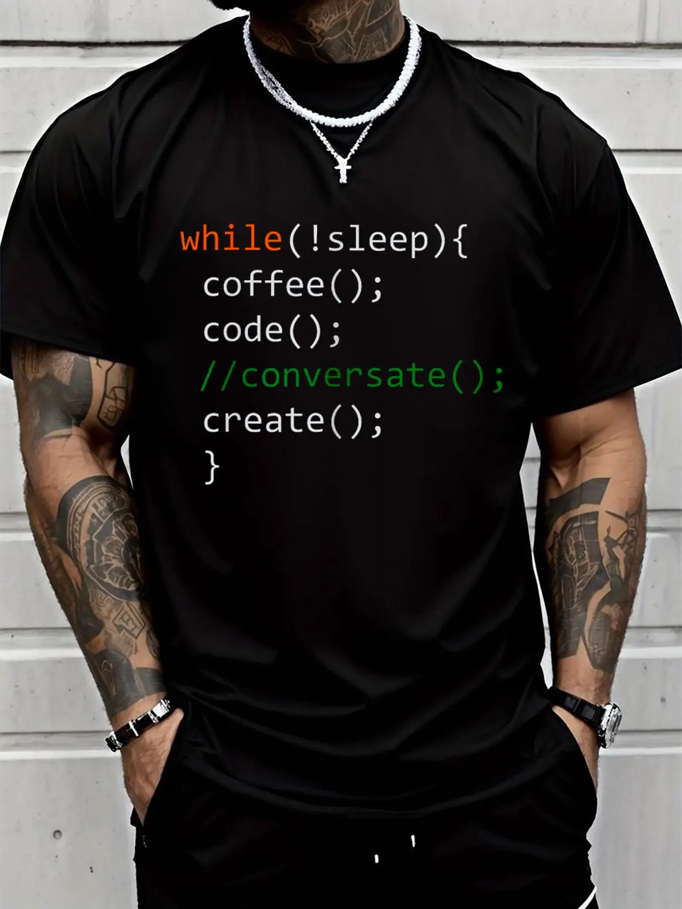 100% cotton Coffee, Code, Create - Computer Science Programming Geek T-Shirt Men Graphic T-Shirt Cotton Print short Sleeve Casual Top, Summer Tee Mens Tops