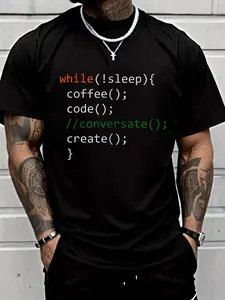 100% cotton Coffee, Code, Create - Computer Science Programming Geek T-Shirt Men Graphic T-Shirt Cotton Print short Sleeve Casual Top, Summer Tee Mens Tops