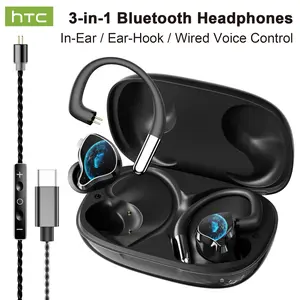 HTC NE81 3-in-1 Bluetooth Earphones — In-Ear & Ear-Hook Wireless Headset with Wired Voice Control for Singing & Live Streaming, Voice Changer, Hi-Fi High-Fidelity Sound, Lightweight & Portable