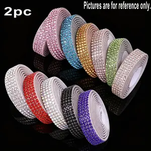 2 Rolls Self-Adhesive Sparkly Glitter Rhinestone Ribbon, Sparkling Crystal Stickers for Holiday Decor, DIY Crafts, Wedding, Car, Phone Decoration