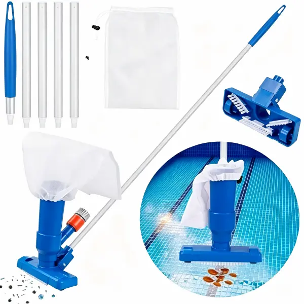 Portable Pool Jet Vacuum Cleaner With 3 Scrub Brushes & Mesh Debris Bag, Water Hose Powered Manual Pool Leaf Vacuum, No Electricity Needed For Above Ground Pool, Inflatable Pool, Spa, Hot Tub, Pond & Fountain Cleaning