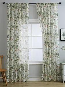 Red Floral Sheer Curtains | Light-Filtering Semi-Sheer Panels for Living Room