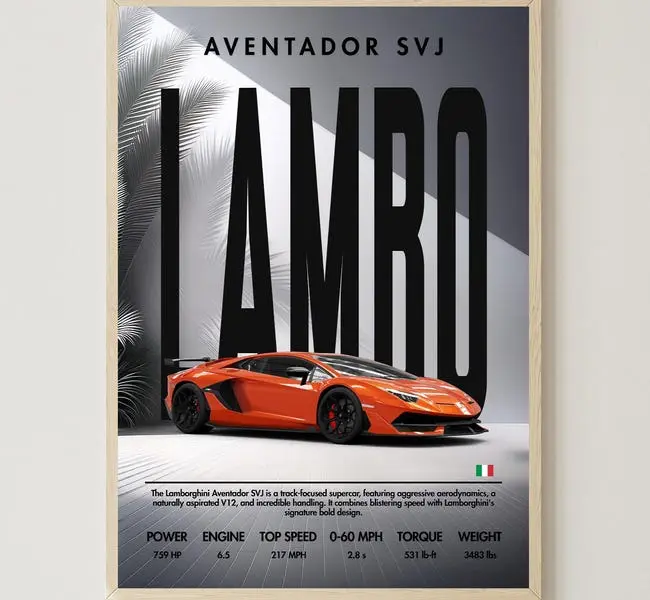 Lamborghini Aventador SVJ - Art Print Home Decor - Super Car Poster - Gift For Him - POSTER NO FRAME