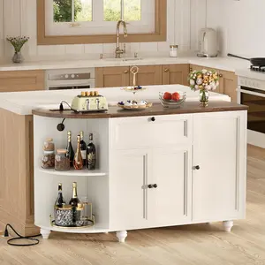 Unikito 55" Buffet Cabinet with Wine Rack and Power Outlet，Large Coffee Bar Cabinet with Drawer and Doors, Wine Bar Cabinet with Sideboard Storage