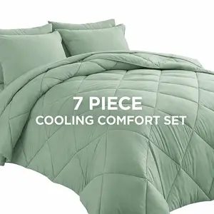 7pcs Comforter Set full size for kid's home, Soft Breathable Comforter Double-Sided, All Seasons, Full/Queen/King, 1 Quilt + 4 Pillowcases + I Flat Sheet + 1 Fitted Sheet, Machine Washable, Must-Have Bedding for Home & Dorm, Perfect Gift for Mother's Day