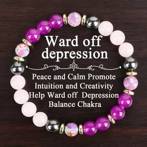 Ward Off Depression Natural Crystal Bracelet - Rose Quartz & Amethyst for Emotional Balance & Chakra Healing Product Description