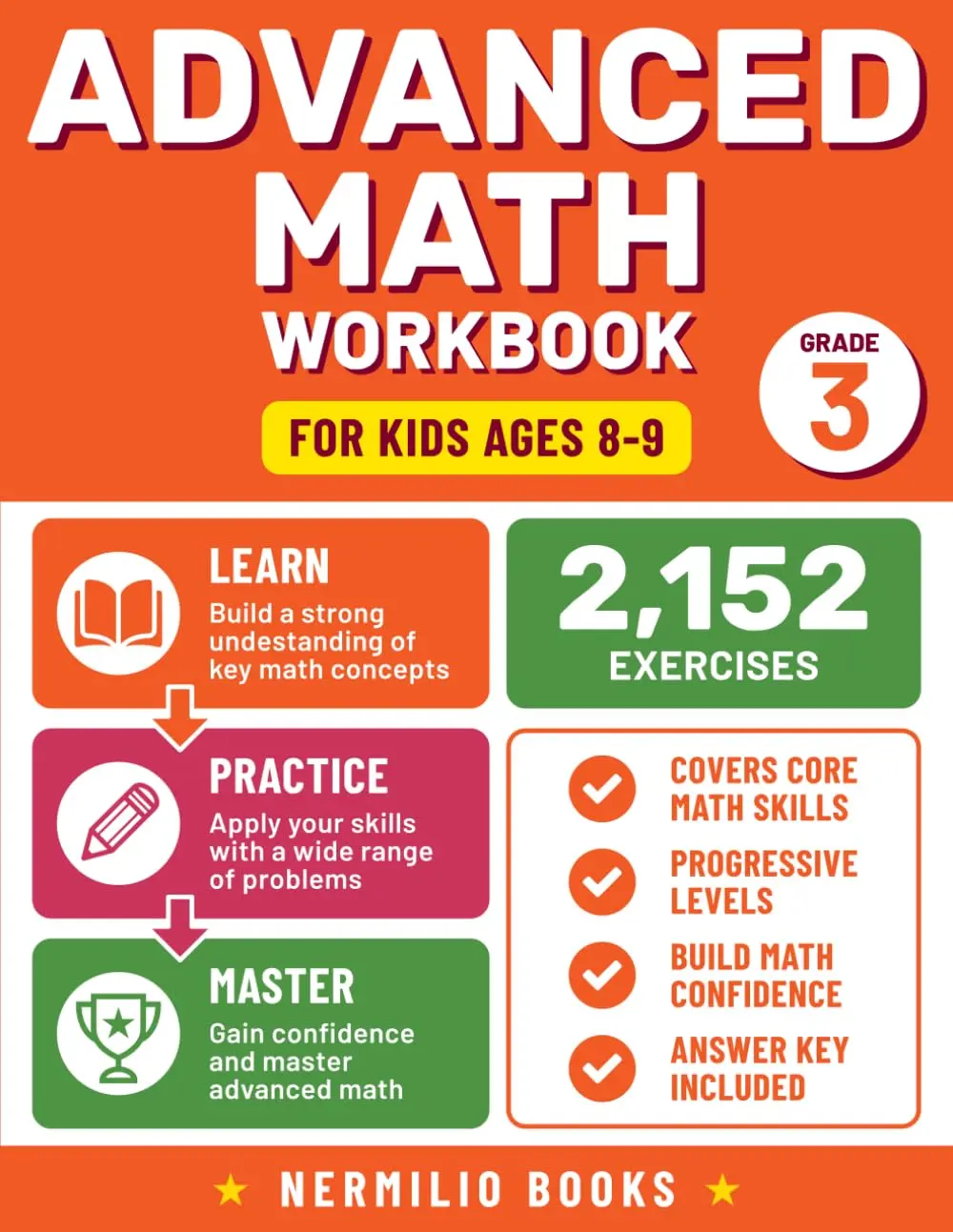 3rd Grade Advanced Math Workbook: Addition, Subtraction, Multiplication,Division, Fractions, and Decimals Problems for Smart Kids Ages 8-10 (NermilioGrade 3 Math Series)