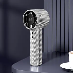 Luxury Diamond Handheld Fan High-Speed Portable USB-C Rechargeable Mini Fan with Digital Display & Speed Adjustable Personal Fan for Indoor Outdoor Travel
