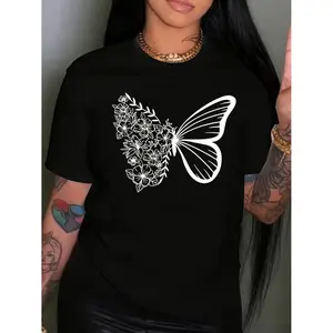 Funny T-shirts for Women with Butterfly Summer Tops Tees Daily Wear