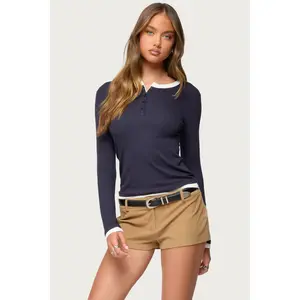 Contrast Layered Look Henley Top