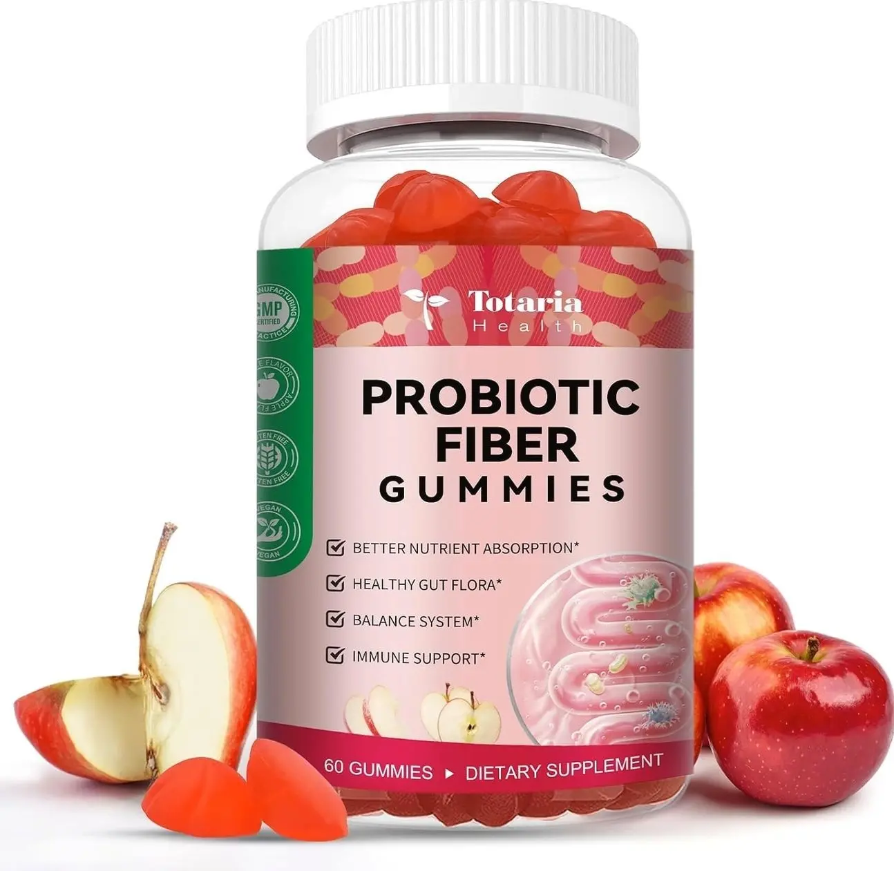 9-in-1 Probiotic Prebiotic Fiber Gummies for Adults & Teens 16G Fiber per Serving, Psyllium Husk Fiber Supplement with 5 Billion CFU Bacillus Coagulans, Inulin, ACV for Digestion & Gut - 60 Counts