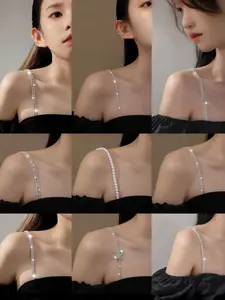 2pcs Adjustable Pearl Decor Bra Straps, Detachable Pearl Shoulder/chest/body Chain, Ideal for Backless Dresses, Bridal Gowns, Party Underwear