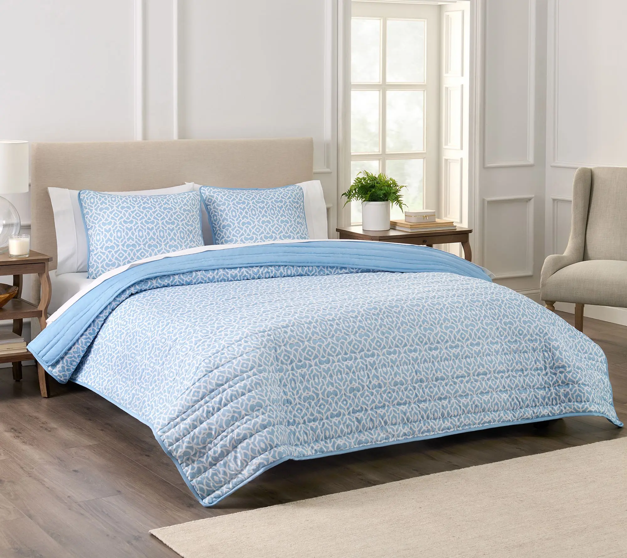 Waverly Kaidyn Microfiber 3PC Quilt Set-Queen Blue