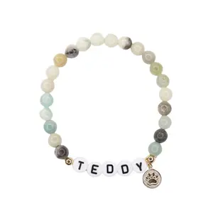 Custom Pet Name Bracelet- Memorial Stone Dog Bracelet-Paw Print Charm Remembrance-Sympathy Gift Pet Loss Memorial-Personalized Gift Dog and Cat Lovers