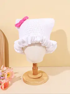 Handmade Crochet Hollow 3D Bow Knitted Cap, Knit Hat, Fitted Casual Style for All Seasons, Perfect for Daily Wear & Fashion Accessories