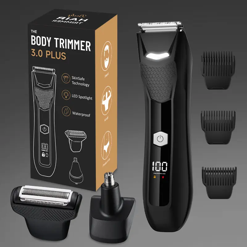 Men’s 3-in-1 Rechargeable Trimmer and Shaver Kit - USB-Charged, IPX7 Showerproof, Wireless, Travel, Underarm Trimmer, Replaceable Ceramic Blades, Gentle Male Hygiene Razor for Confident Groin Hair Trimming, Rechargeable Trimmer Kit