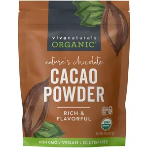 Viva Naturals Organic Cacao Powder, 1 lb - Unsweetened, Rich Dark Chocolate Flavor