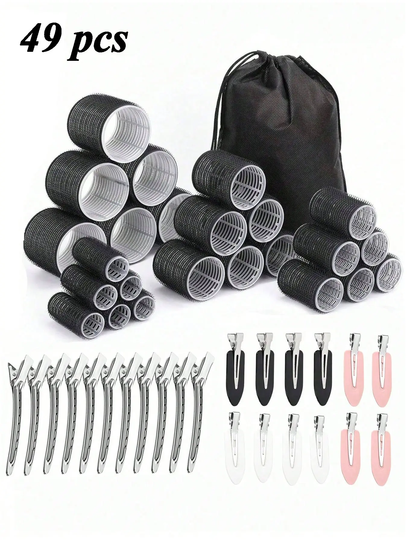 49pcs Hair Curlers and Clips Set with Storage Bag, Heatless Rollers & Clips for All Hair Types, Lightweight No-Heat Curling Kit, Hair Curling Rods, Hair Curling Tool, Heatless Styling Tools