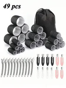 49pcs Hair Curlers and Clips Set with Storage Bag, Heatless Rollers & Clips for All Hair Types, Lightweight No-Heat Curling Kit, Hair Curling Rods, Hair Curling Tool