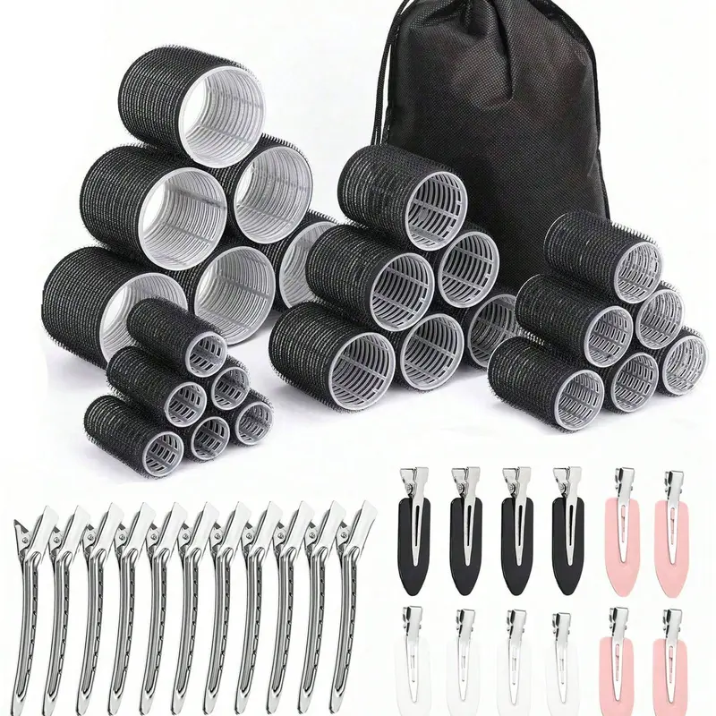 49-Piece Heatless Hair Curlers and Clips Set with Storage Bag, No-Heat Curling Rollers for All Hair Types, Heatless Styling Tool