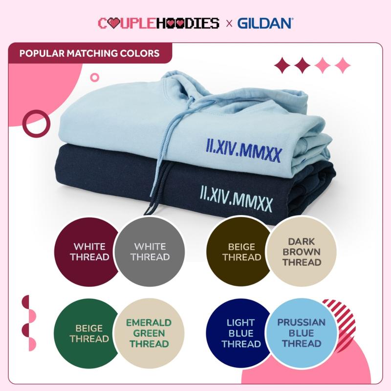 Custom To The Moon And Back Embroidered Hoodies for Couple – Matching Couple Hoodie With Roman Numeral Date And Initials, Meaningful Valentine Anniversary Gift