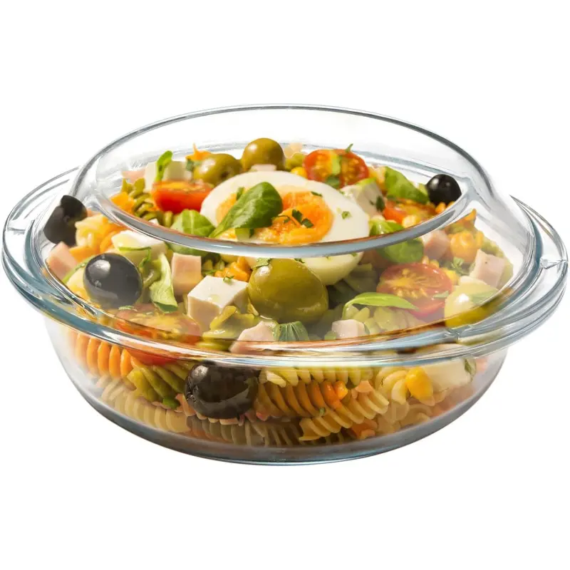 Mini-1 Liter Glass Casserole Dish With Lid, Round Oven Safe Glass Bakeware with Handles-L